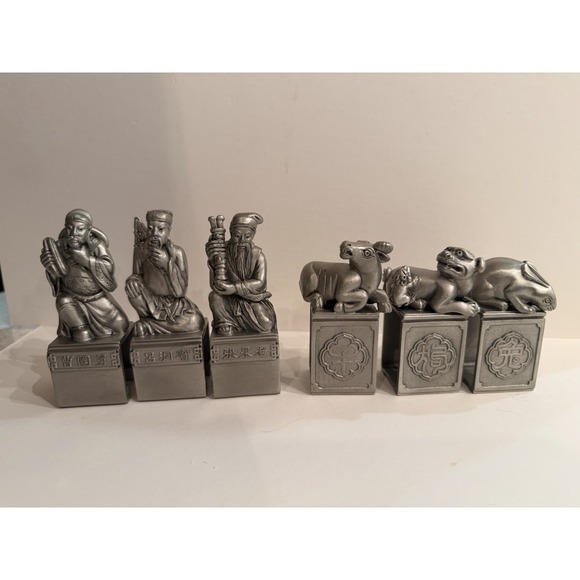Tumasek Solid Pewter – Eight Immortals & Auspicious Animals (Set of 6)